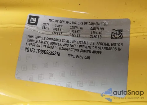 2013 Chevrolet Camaro 2Ls from USA, damaged, VIN 2G1FA1E38D9239218